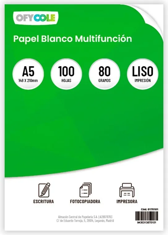 PAPEL A5 OFYCOLE 80GR FOTOCOPIADORA 100 HOJAS