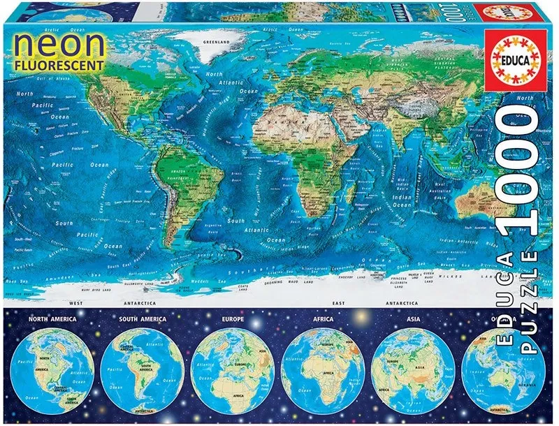 PUZZLE 1000 MAPAMUNDI FÍSICO NEÓN