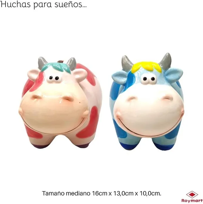 HUCHA MEDIANA VACA AZUL Y ROSA
