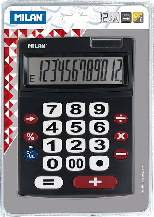 CALCULADORA MILAN NEGRA 12 DIGITOS GRANDES
