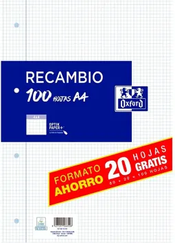 RECAMBIO A4 OXFORD 80+20H 4 TALADROS 4X4 90GR