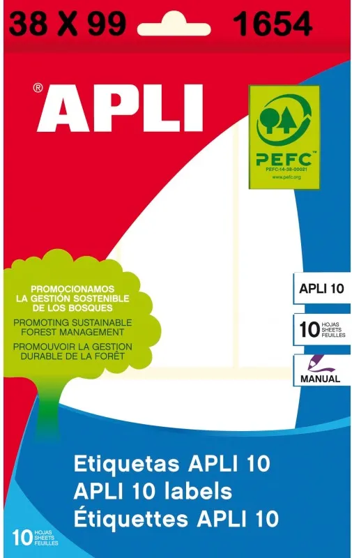 ETIQUETA APLI SOBRE 38X102MM 10 HOJAS