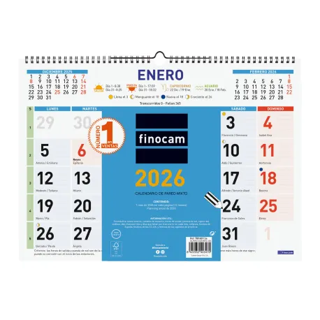 CALENDARIO PARED COLOR MIXTO L 43X31 2026
