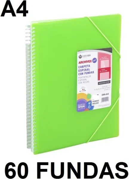 CARPETA 60 FUNDAS A4 ESPIRAL ARCHIVEX STAR VDE.CLARO