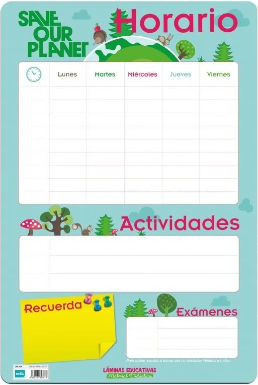 LÁMINA HORARIO ESCOLAR 40X59,5CM