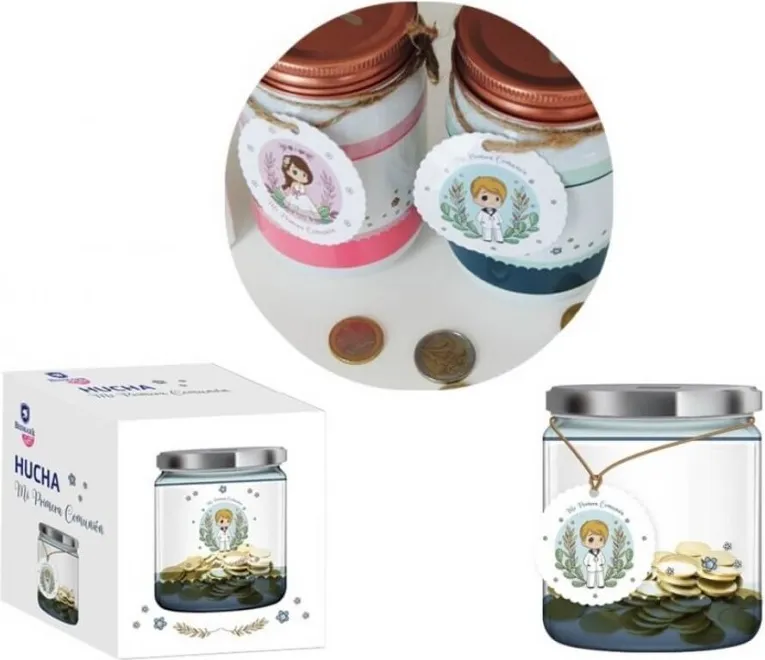 HUCHA CRISTAL COMUNION CON TARJETA COLGANTE NIÑO