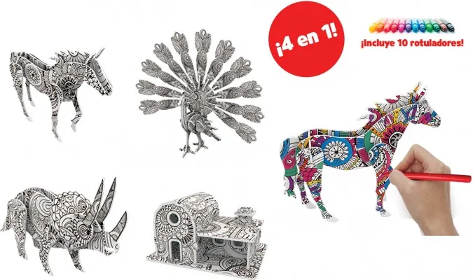 PUZZLE 3D PARA COLOREAR 4 EN 1