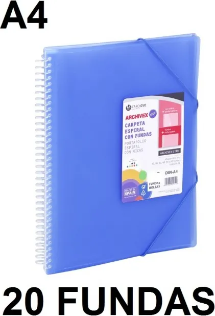 CARPETA 20 FUNDAS A4 ESPIRAL ARCHIVEX STAR AZUL