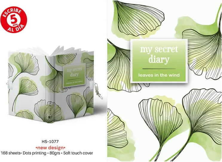 DIARIO A5 168H.C/CANDADO LEAVES IN THE WIND