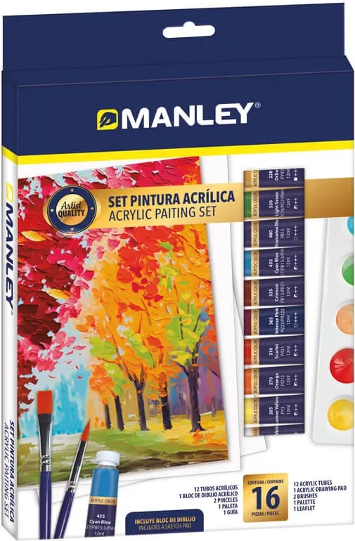 SET PINTURA ACRÍLICA MANLEY 16 PIEZAS