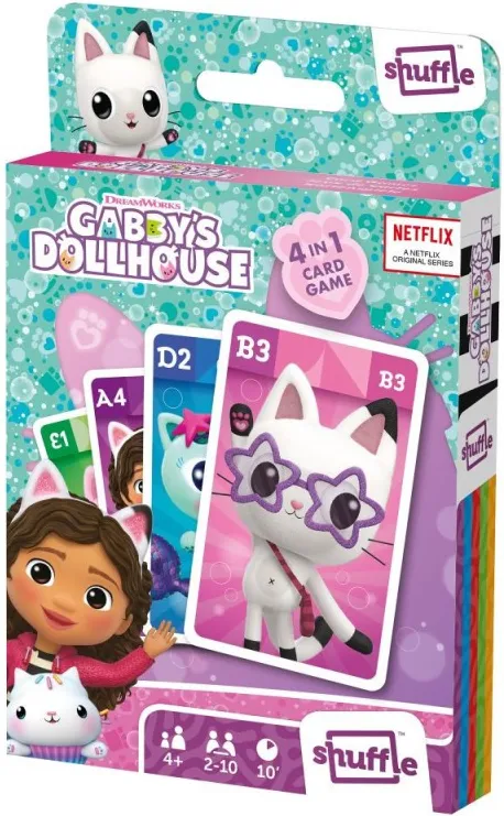 CARTAS SHUFFLE FUN GABBY'S DOLLHOUSE - JUEGO 4 EN 1