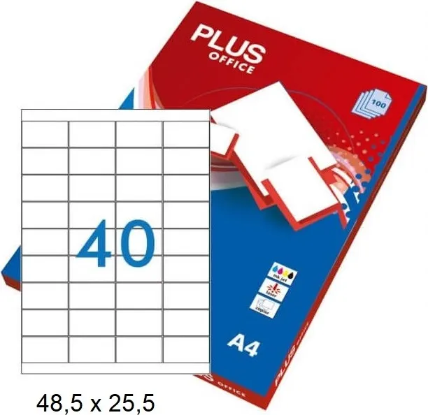 Etiquetas Autoadhesivas Plus Office 48,5mmx25,5mm Cantos Rectos 40xhoja 100 Hojas