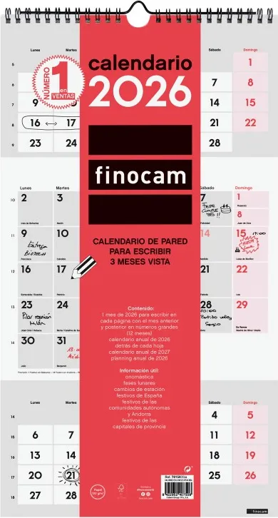 CALENDARIO PARED ESCRIBIR 236x430 3MESES 2026