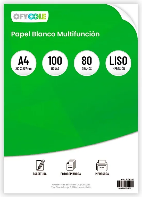 PAPEL A4 OFYCOLE  80GR FOTOCOPIADORA 100 HOJAS