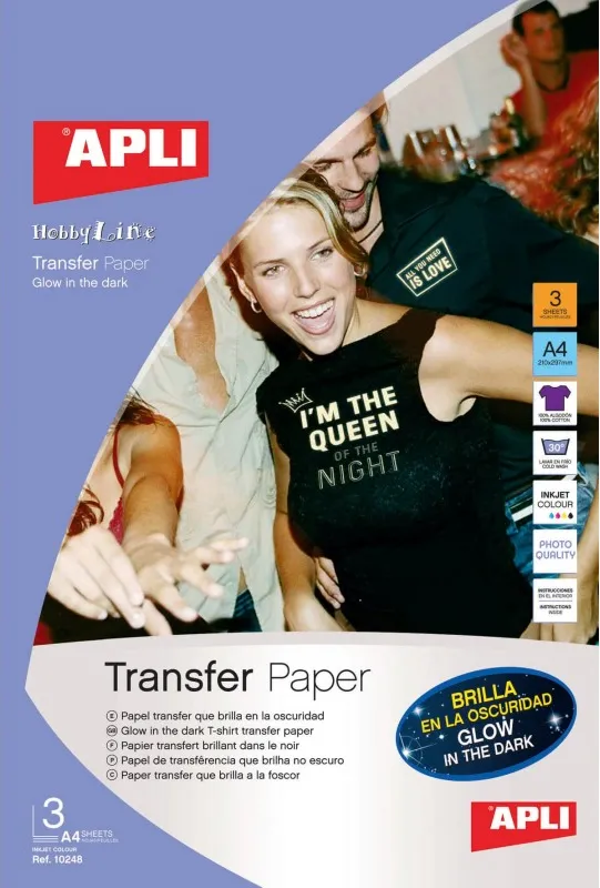 Papel transfer que brilla en oscuridad