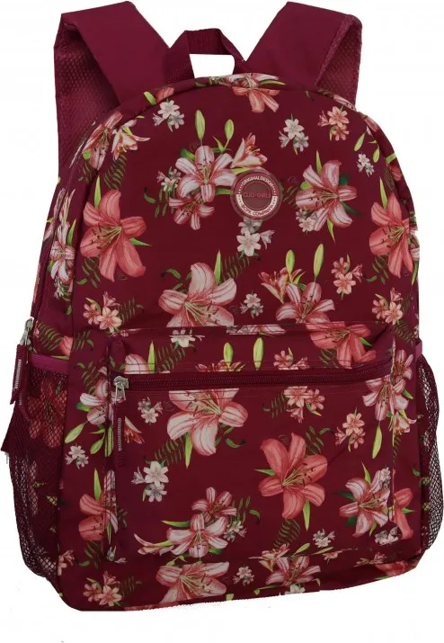MOCHILA CLIO FLORAL BORDEAUX 43X30X13 C/2 CREMALLERAS