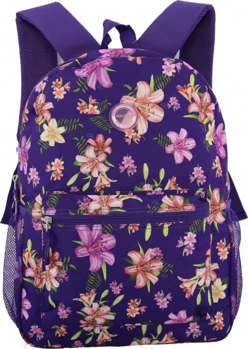 MOCHILA CLIO FLORAL LILA 43X30X13 C/2 CREMALLERAS