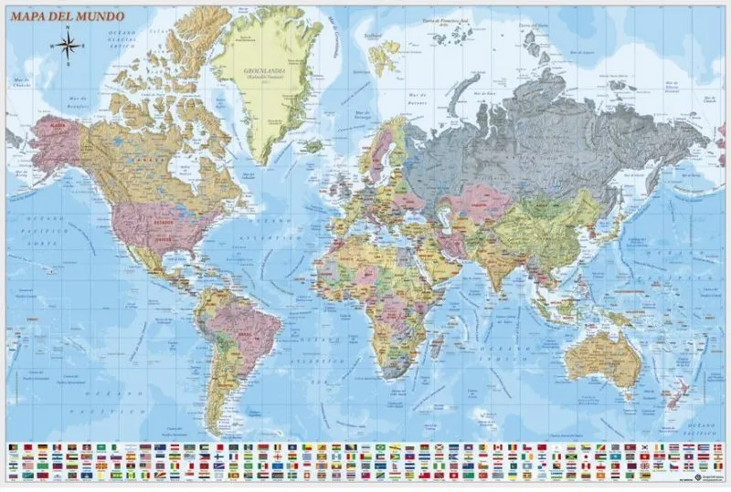 MAPA MUNDO FISICO POLITICO 61X91,5