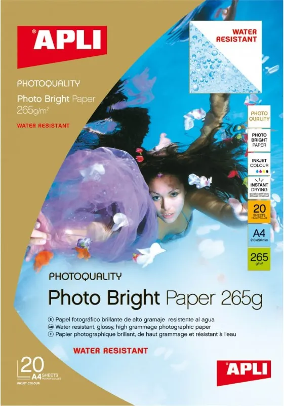 PAPEL PHOTO APLI A4 Bright Water Resistant 265g.