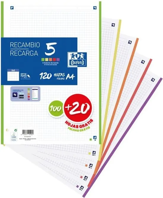 RECAMBIO A4 OXFORD 100+20 MULTICOLOR CDO.5X5