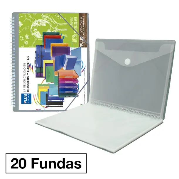 CARPETA 20 FUNDAS A4 ESPIRAL PLUS GRIS