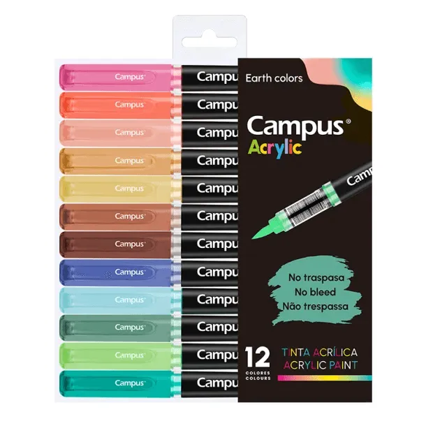 ROTULADOR ACRILICO PUNTA PINCEL CAMPUS 12 COLORES