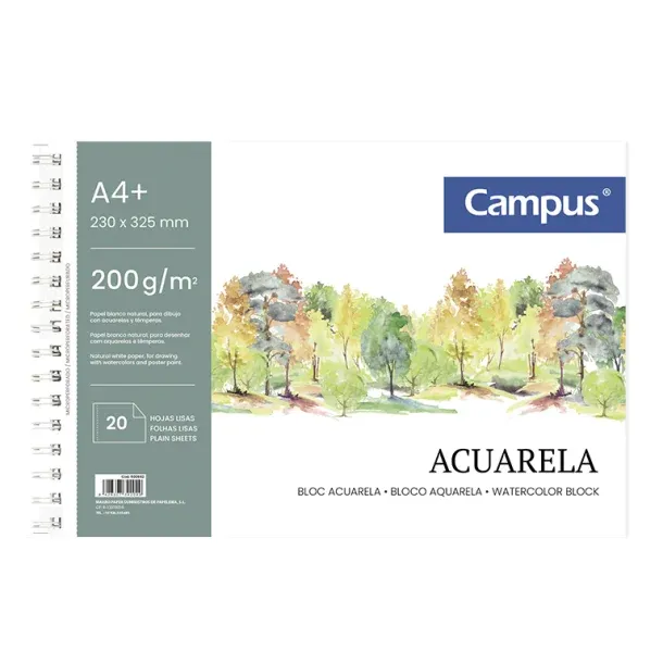 BLOC ACUARELA CAMPUS A4+ 20H 200G LISO