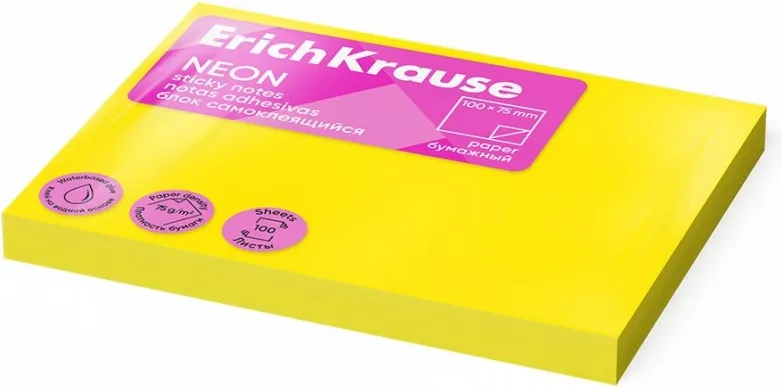 NOTAS ADHESIVAS ERICH KRAUSE100X75 NEÓN AMARILLO