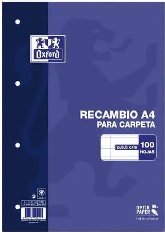 RECAMBIO A4 OXFORD 100H PAUTA 3,5 90GR