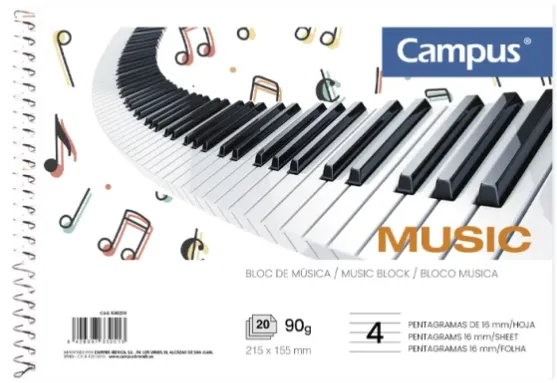Bloc Música Campus A5 20HOJAS 4 PENTAGRAMAS