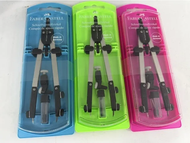 COMPAS ESTUCHE COLORES NEON FABER CASTELL