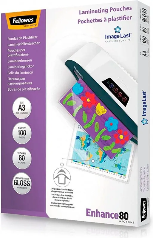 FUNDAS PLASTIFICAR A3 FELLOWES 80 MICRAS c/100
