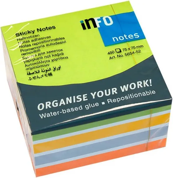 NOTAS ADHESIVAS CUBO 75X75 COLORES