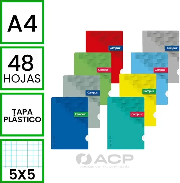 LIBRETA A4 CAMPUS TAPA PLASTICO 48H 90GR 5X5
