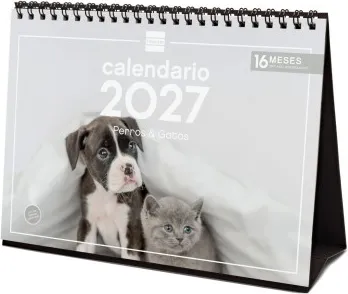 CALENDARIO SOBREMESA ESCRIBIR 210X150 2027 PERROS Y GATOS