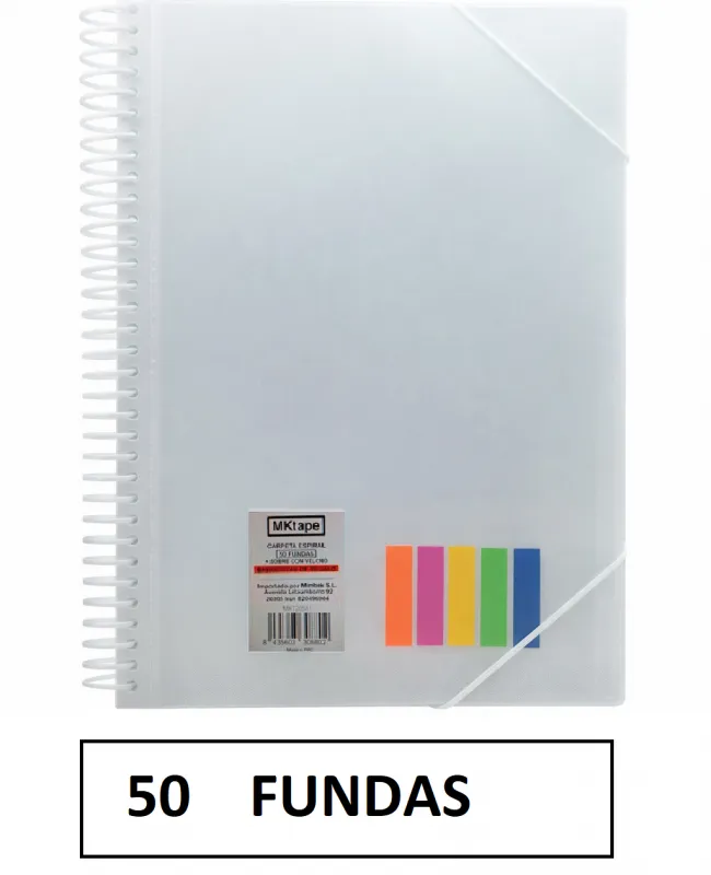 CARPETA 50 FUNDAS A4 ESPIRAL MKT TRANSPARENTE