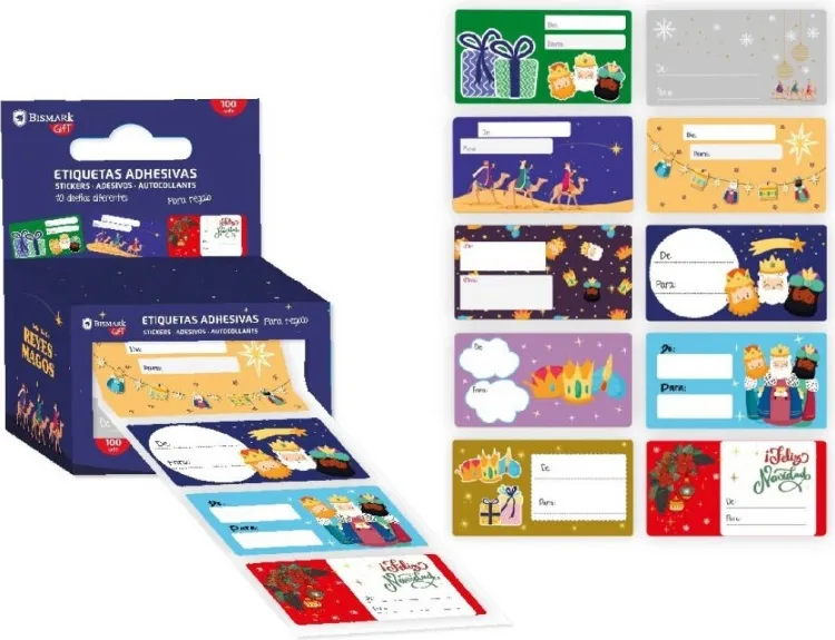 CAJA 100 ETIQUETAS ADHESIVAS PARA REGALOS REYES MAGOS
