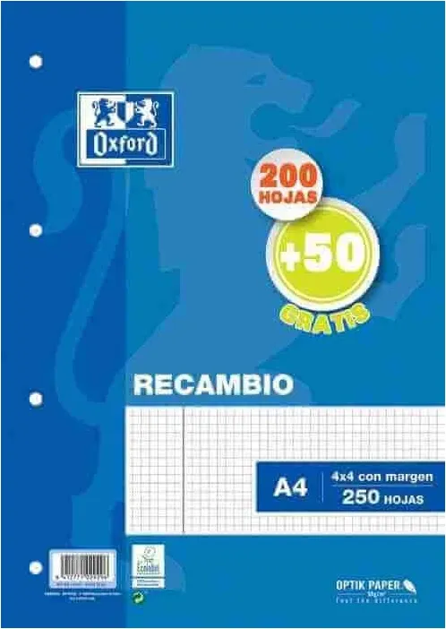 RECAMBIO A4 OXFORD 200+50H 4X4 90GR