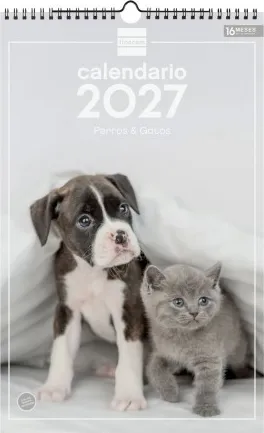 CALENDARIO PARED ESCRIBIR 25X40 2027 PERROS Y GATOS