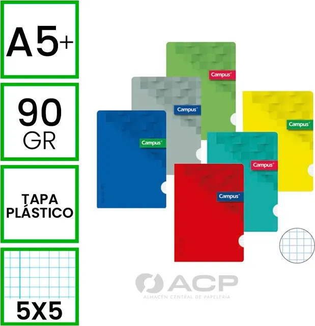 LIBRETA  A5+ CAMPUS TAPA PP 48H 90GR 5x5 P/6