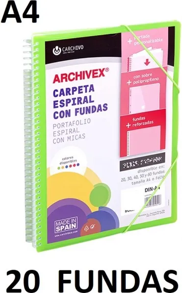 CARPETA 20 FUNDAS A4 ESP.CANGURO ARCHIVEX STAR VDE.CLARO