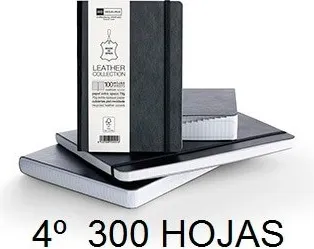 CUADERNO ÍNDICE MRIUS LEATHER 4º 300H NEGRO