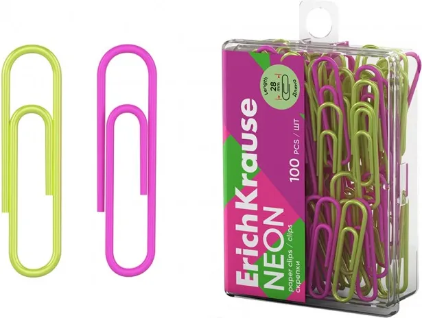 CLIPS PLASTICO COLORES NEON ERICH KRAUSE 28mm C/100