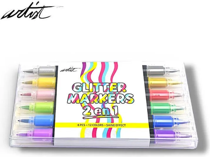 ROTULADOR PINCEL DOBLE PUNTA GLITTER 6 UNID.