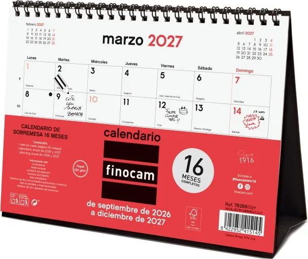 CALENDARIO FINOCAM 16M NEUTRO SOBREMESA S 26-27