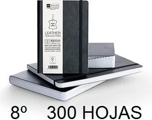 CUADERNO ÍNDICE MRIUS LEATHER 8º 300H NEGRO