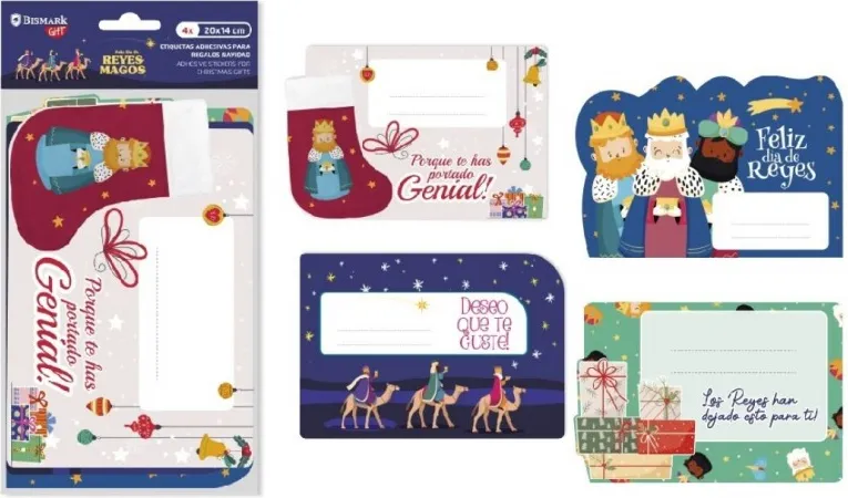 BLÍSTER 4 ETIQUETAS ADHESIVAS GRANDES REYES MAGOS