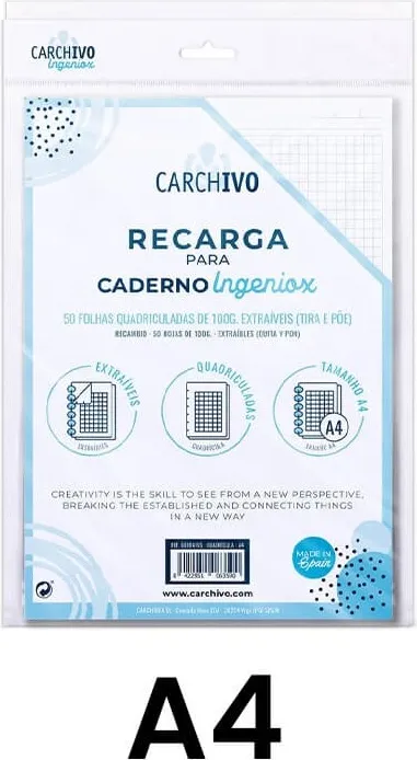 RECAMBIO BLOC INGENIOX A4 CUADRÍCULA 50 HOJAS