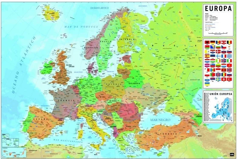 MAPA EUROPA FISICO POLITICO 61X91,5