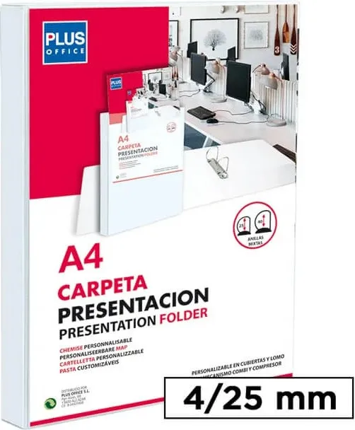 CARPETA CANGURO A4 PLUS OFFICE RÍGIDA 4 ANILLAS 25MM